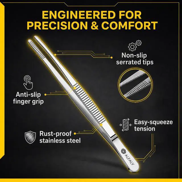Alt view image 4 of 7 - 2pcs 10" long Tweezers for crafts & Plants - Large Tweezers Multi Purpose | Stainless Steel , Garden Tweezers ,Seed, Succulent , Bonsai ,Cactus , Kitchen, Crafts, Aquarium, Reptile , long handle , Big