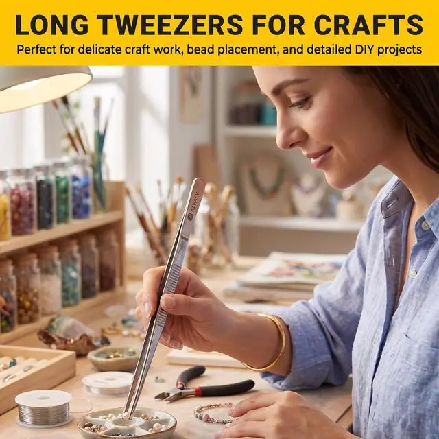 Alt view image 5 of 7 - 2pcs 10" long Tweezers for crafts & Plants - Large Tweezers Multi Purpose | Stainless Steel , Garden Tweezers ,Seed, Succulent , Bonsai ,Cactus , Kitchen, Crafts, Aquarium, Reptile , long handle , Big