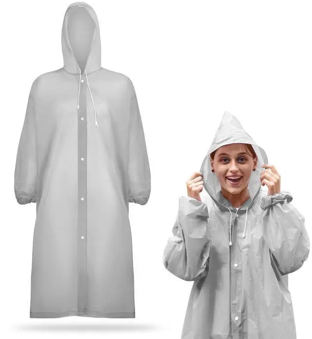 Main image of Rain Ponchos for Adults Reusable with Hood Drawstring, Grey | Waterproof Raincoat for Outdoor, Thickened Material, Snap Closure, Long Length Coverage, Portable for Travel Hiking Woman Man