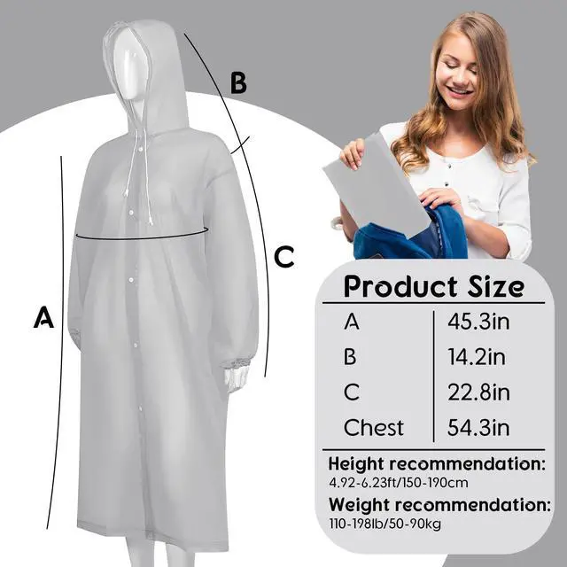 Alt view image 2 of 7 - Rain Ponchos for Adults Reusable with Hood Drawstring, Grey | Waterproof Raincoat for Outdoor, Thickened Material, Snap Closure, Long Length Coverage, Portable for Travel Hiking Woman Man