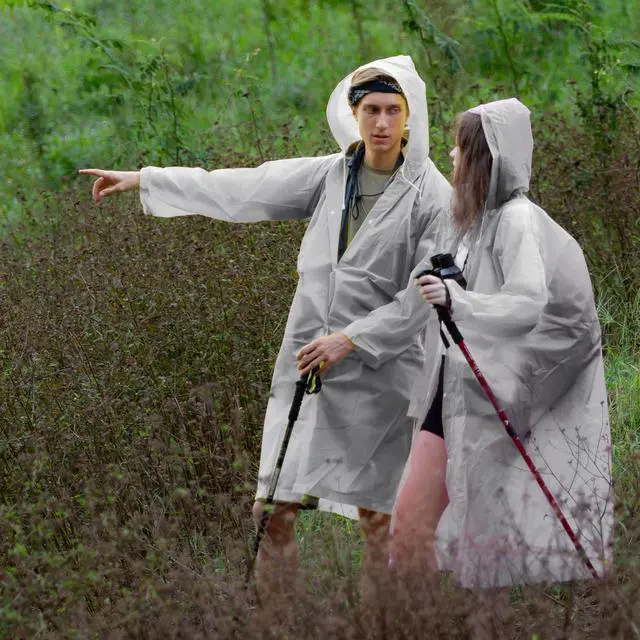Alt view image 6 of 7 - Rain Ponchos for Adults Reusable with Hood Drawstring, Grey | Waterproof Raincoat for Outdoor, Thickened Material, Snap Closure, Long Length Coverage, Portable for Travel Hiking Woman Man