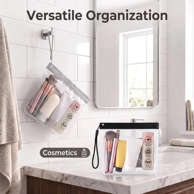 Alt view image 3 of 6 - 6 Pack TSA Clear Toiletry Bag Quart Size Travel Waterproof EVA | TSA/CAA/EU/UK Compliant | Triple-Seal Leakproof | Detachable Handle | 7.87" x 7.87" | 3 Black+3 Gray | Soft Durable EVA