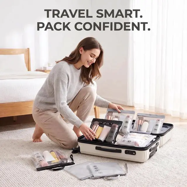 Alt view image 4 of 6 - 6 Pack TSA Clear Toiletry Bag Quart Size Travel Waterproof EVA | TSA/CAA/EU/UK Compliant | Triple-Seal Leakproof | Detachable Handle | 7.87" x 7.87" | 3 Black+3 Gray | Soft Durable EVA