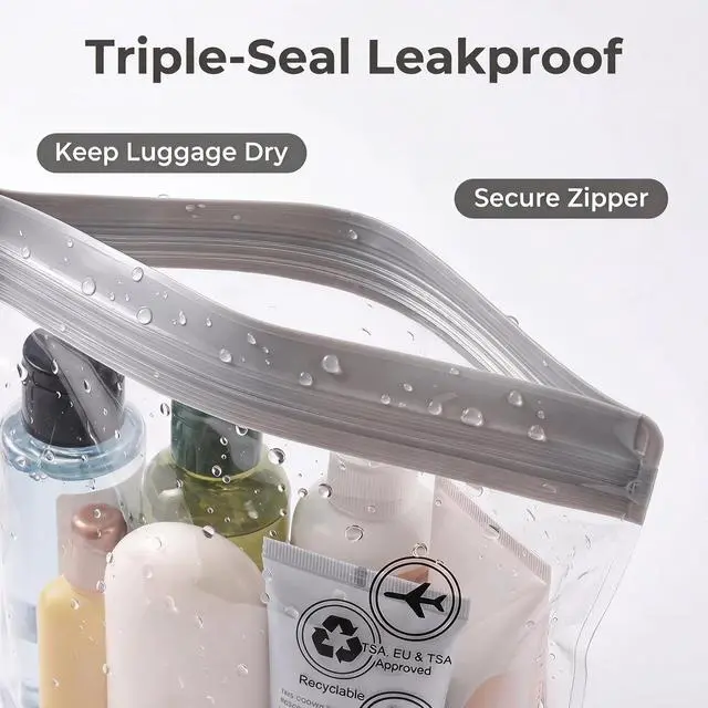 Alt view image 5 of 6 - 6 Pack TSA Clear Toiletry Bag Quart Size Travel Waterproof EVA | TSA/CAA/EU/UK Compliant | Triple-Seal Leakproof | Detachable Handle | 7.87" x 7.87" | 3 Black+3 Gray | Soft Durable EVA