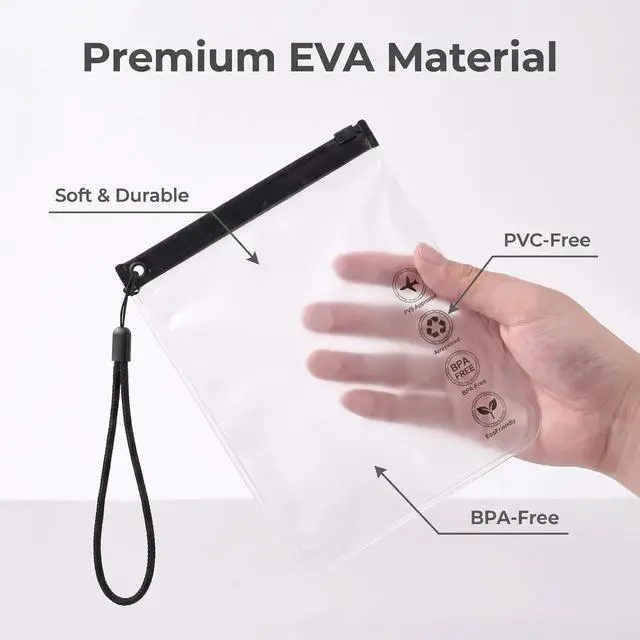Alt view image 6 of 6 - 6 Pack TSA Clear Toiletry Bag Quart Size Travel Waterproof EVA | TSA/CAA/EU/UK Compliant | Triple-Seal Leakproof | Detachable Handle | 7.87" x 7.87" | 3 Black+3 Gray | Soft Durable EVA