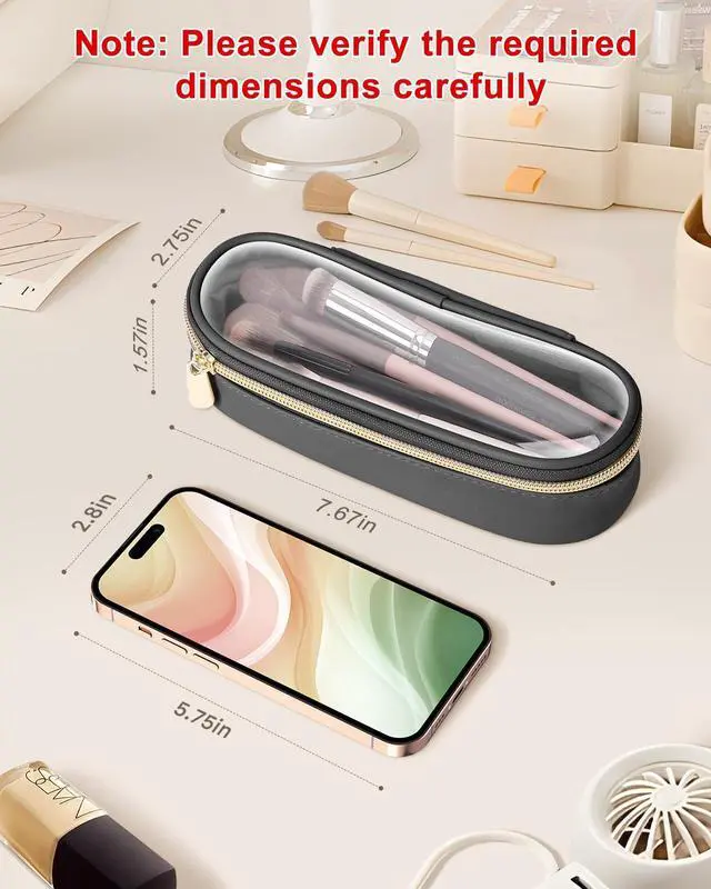 Alt view image 3 of 7 - Clear Travel Makeup Brush Holder, Leather Makeup Brush Toiletry Bag, Portable Cosmetic Brush Case, Transparent Waterproof Makeup Brush Storage Bag, Black