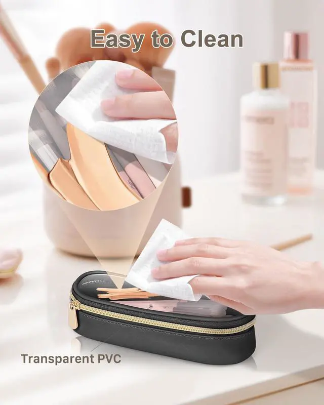 Alt view image 4 of 7 - Clear Travel Makeup Brush Holder, Leather Makeup Brush Toiletry Bag, Portable Cosmetic Brush Case, Transparent Waterproof Makeup Brush Storage Bag, Black