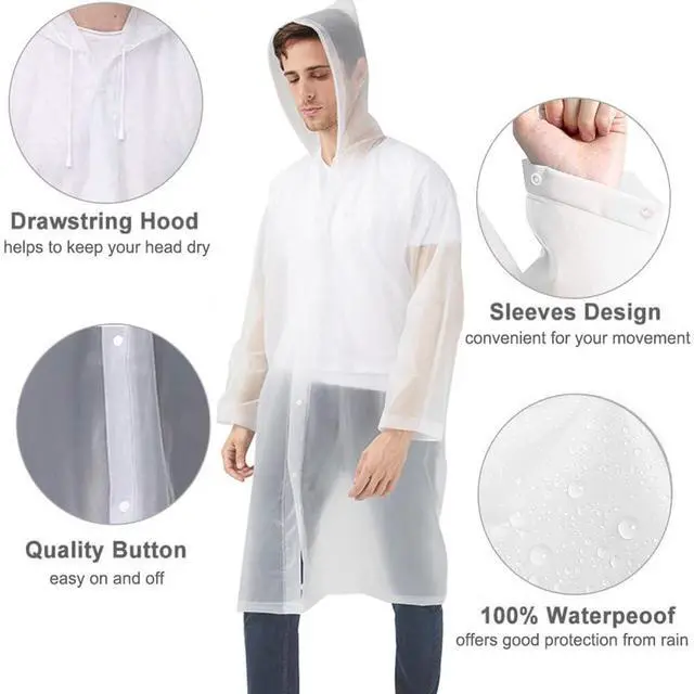 Alt view image 3 of 7 - Ponchos Raincoats for Adults Women, Reusable Rain Jacket Coats with Hood for Family Disney Park Travel 2 Pack (Adults, A-white)