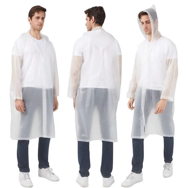 Alt view image 2 of 7 - Ponchos Raincoats for Adults Women, Reusable Rain Jacket Coats with Hood for Family Disney Park Travel 2 Pack (Adults, A-white)