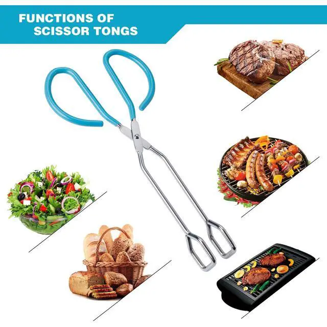 Alt view image 3 of 5 - Scissor Tongs Heavy Duty Cooking Tongs with Soft Handles (Stainless Steel, blue 10")
