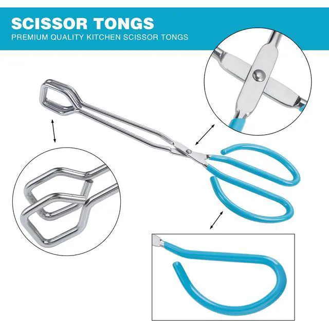 Alt view image 2 of 5 - Scissor Tongs Heavy Duty Cooking Tongs with Soft Handles (Stainless Steel, blue 10")