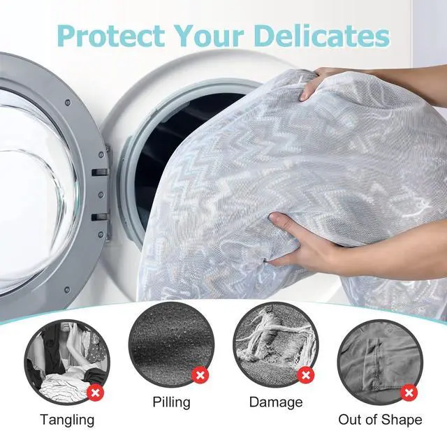 Alt view image 6 of 7 - Don't Drying, Melting 140-176,White | Mesh Laundry Bag with Handles Washing Machine Bag Zipper Opening,Don't Drying, Melting 140-176, White