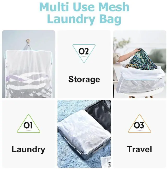 Alt view image 7 of 7 - Don't Drying, Melting 140-176,White | Mesh Laundry Bag with Handles Washing Machine Bag Zipper Opening,Don't Drying, Melting 140-176, White
