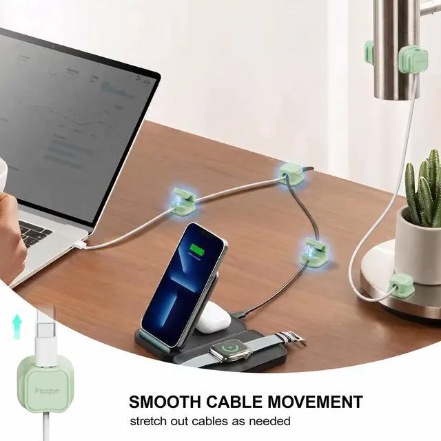 Alt view image 3 of 7 - 12 Pack Magnetic Cable Clip Organizer Cord Holder, Picozon Adhesive Cable Management, Wire Phone USB Charger Cable Holder, Keeper Organizer for Office Home Desktop Table - Green