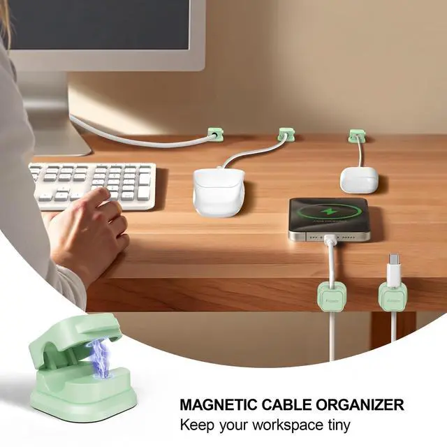 Alt view image 2 of 7 - 12 Pack Magnetic Cable Clip Organizer Cord Holder, Picozon Adhesive Cable Management, Wire Phone USB Charger Cable Holder, Keeper Organizer for Office Home Desktop Table - Green