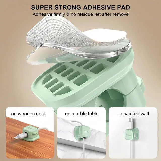 Alt view image 6 of 7 - 12 Pack Magnetic Cable Clip Organizer Cord Holder, Picozon Adhesive Cable Management, Wire Phone USB Charger Cable Holder, Keeper Organizer for Office Home Desktop Table - Green