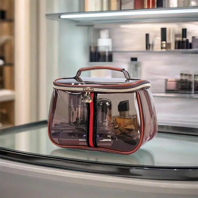 Alt view image 2 of 6 - Large Waterproof Retro Vanity Bag Transparent Cosmetic Organizer for Women