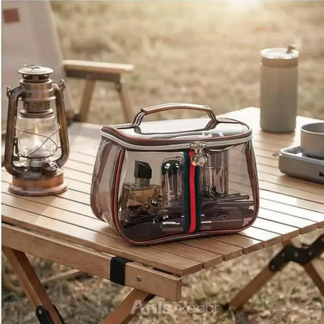 Alt view image 3 of 6 - Large Waterproof Retro Vanity Bag Transparent Cosmetic Organizer for Women
