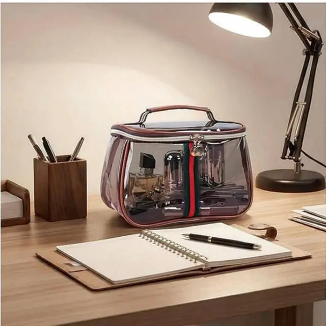 Alt view image 5 of 6 - Large Waterproof Retro Vanity Bag Transparent Cosmetic Organizer for Women