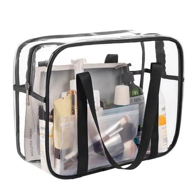 Alt view image 3 of 7 - Large Clear Makeup Bag, Cosmetics Organizer Bag, pvc Travel Toiletry Bag | Large Clear Cosmetic Bag with Zipper Transparent Waterproof Make up Case Diaper Luggage Organizer Makeup Bag with Handle