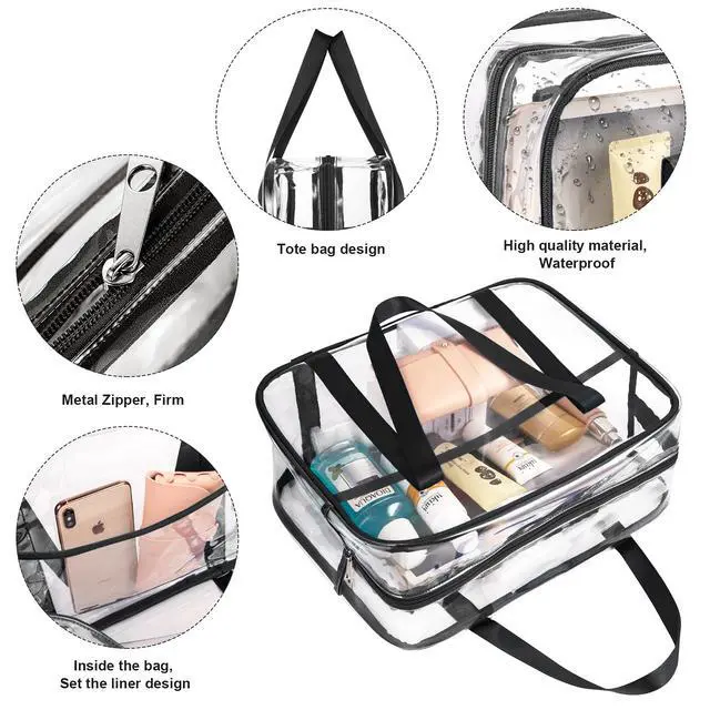 Alt view image 4 of 7 - Large Clear Makeup Bag, Cosmetics Organizer Bag, pvc Travel Toiletry Bag | Large Clear Cosmetic Bag with Zipper Transparent Waterproof Make up Case Diaper Luggage Organizer Makeup Bag with Handle