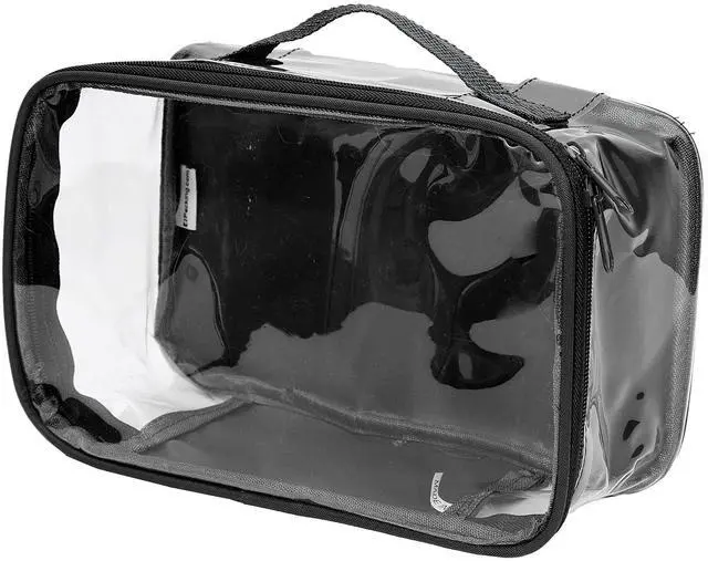 Main image of Small Clear Travel Packing Cube/See Through PVC Plastic Pouch for Carry On Suitcase, Backpack or Diaper Bag/Transparent Multipurpose Accessories, Makeup & Underwear Organizer w/Handle (Black)