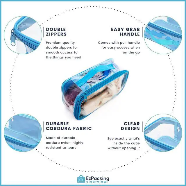 Alt view image 3 of 7 - Small Clear Travel Packing Cube/See Through PVC Plastic Pouch for Carry On Suitcase, Backpack or Diaper Bag/Transparent Multipurpose Accessories, Makeup & Underwear Organizer w/Handle (Black)