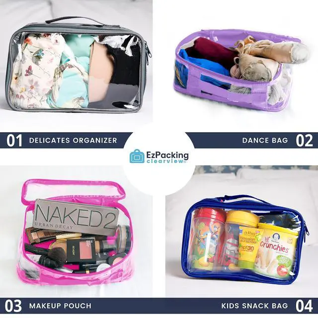 Alt view image 5 of 7 - Small Clear Travel Packing Cube/See Through PVC Plastic Pouch for Carry On Suitcase, Backpack or Diaper Bag/Transparent Multipurpose Accessories, Makeup & Underwear Organizer w/Handle (Black)