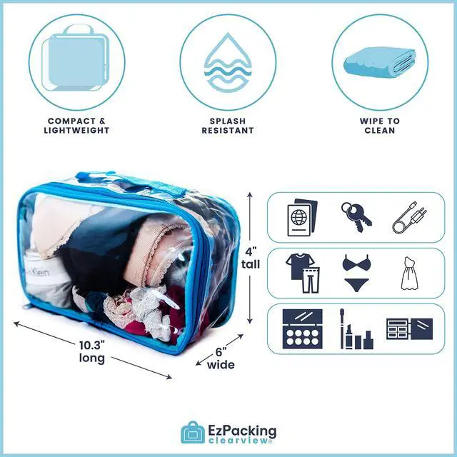 Alt view image 7 of 7 - Small Clear Travel Packing Cube/See Through PVC Plastic Pouch for Carry On Suitcase, Backpack or Diaper Bag/Transparent Multipurpose Accessories, Makeup & Underwear Organizer w/Handle (Black)