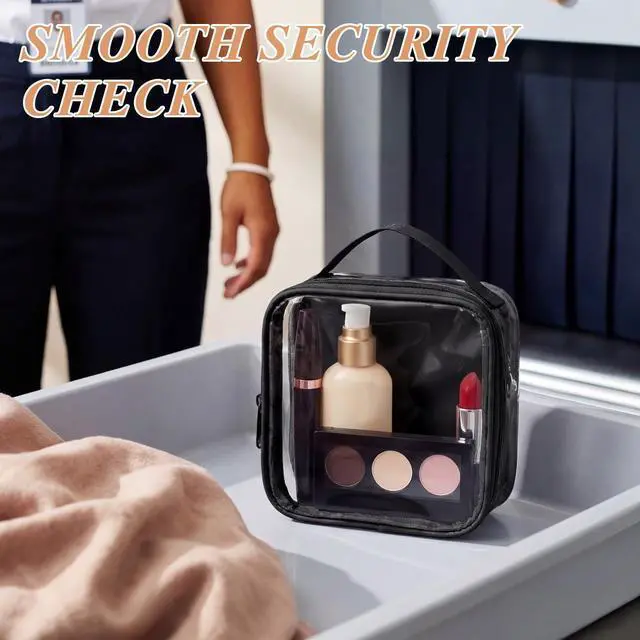 Alt view image 2 of 7 - 3 Pcs Small Toiletry Bags Reusable Quart Size Travel Liquid Pouch Single-sided Clear PVC Carry-on Organizer with Handle Cosmetic Bags for Airport Security Women Men(Black)