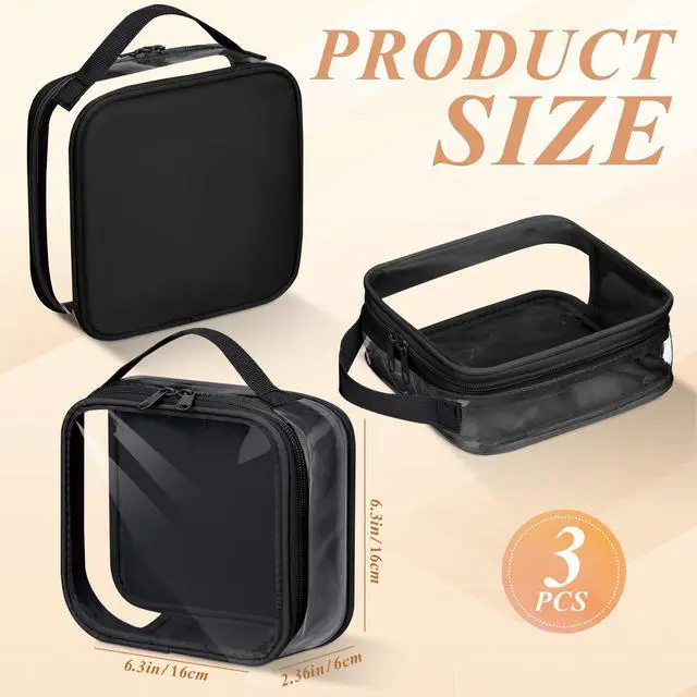Alt view image 3 of 7 - 3 Pcs Small Toiletry Bags Reusable Quart Size Travel Liquid Pouch Single-sided Clear PVC Carry-on Organizer with Handle Cosmetic Bags for Airport Security Women Men(Black)