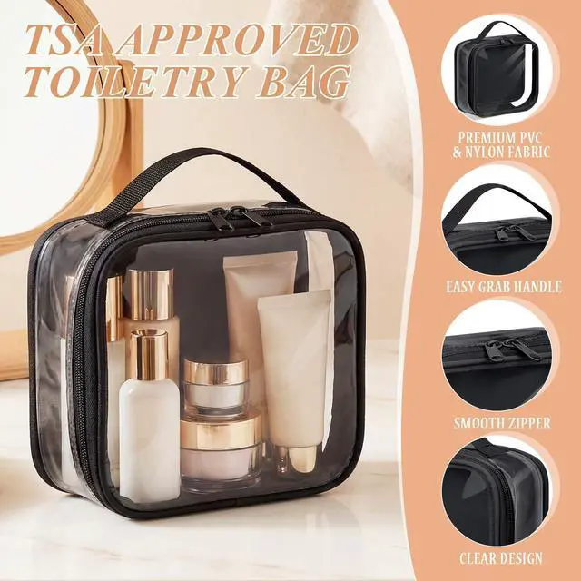 Alt view image 4 of 7 - 3 Pcs Small Toiletry Bags Reusable Quart Size Travel Liquid Pouch Single-sided Clear PVC Carry-on Organizer with Handle Cosmetic Bags for Airport Security Women Men(Black)