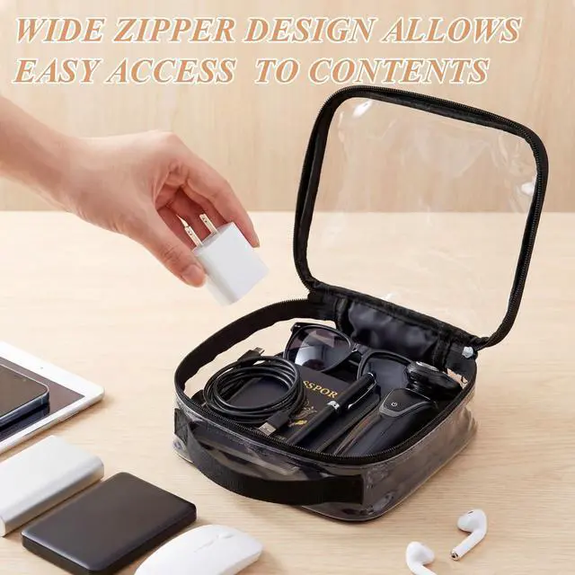 Alt view image 6 of 7 - 3 Pcs Small Toiletry Bags Reusable Quart Size Travel Liquid Pouch Single-sided Clear PVC Carry-on Organizer with Handle Cosmetic Bags for Airport Security Women Men(Black)