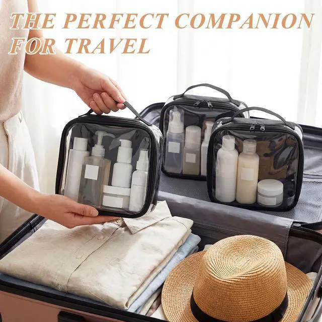 Alt view image 7 of 7 - 3 Pcs Small Toiletry Bags Reusable Quart Size Travel Liquid Pouch Single-sided Clear PVC Carry-on Organizer with Handle Cosmetic Bags for Airport Security Women Men(Black)