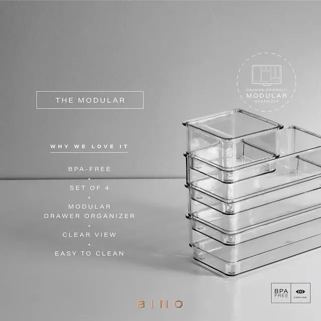 Alt view image 2 of 6 - 4-Piece Modular Drawer Bin Set | Bathroom & Vanity Drawer Organizer Trays - Small