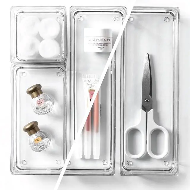 Alt view image 4 of 6 - 4-Piece Modular Drawer Bin Set | Bathroom & Vanity Drawer Organizer Trays - Small