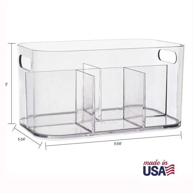 Alt view image 5 of 7 - Bliss 5-Compartment Plastic Cosmetics Storage Organizer | Clear | Rectangular Divided Makeup Bin & Vanity Caddy with Pass-Through Handles | Round Corner Design | Made in USA