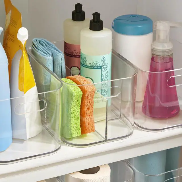Alt view image 3 of 7 - Bliss 5-Compartment Plastic Cosmetics Storage Organizer | Clear | Rectangular Divided Makeup Bin & Vanity Caddy with Pass-Through Handles | Round Corner Design | Made in USA