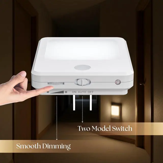 Alt view image 4 of 6 - Plug in Night Lights with Motion Sensor Dusk to Dawn, Dimmable Warm White Soft Light for Hallway, Bedroom, Bathroom, Stairway, Kids Room 2-Pack