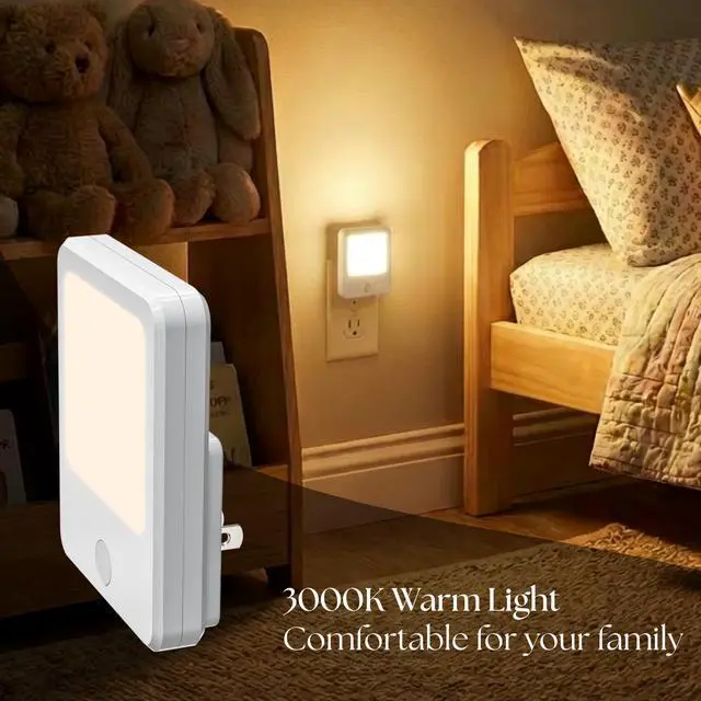 Alt view image 5 of 6 - Plug in Night Lights with Motion Sensor Dusk to Dawn, Dimmable Warm White Soft Light for Hallway, Bedroom, Bathroom, Stairway, Kids Room 2-Pack