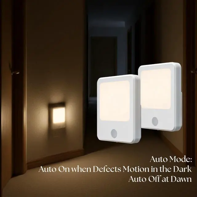 Alt view image 3 of 6 - Plug in Night Lights with Motion Sensor Dusk to Dawn, Dimmable Warm White Soft Light for Hallway, Bedroom, Bathroom, Stairway, Kids Room 2-Pack