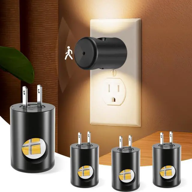 Main image of LED Motion Sensor Night Light,Plug into Wall Night Light,4-Pack | Dusk to Dawn Sensor, 90° Rotating Plug,Auto On/Off, 3000K Soft White, 100 Lumens, Non-Dimmable