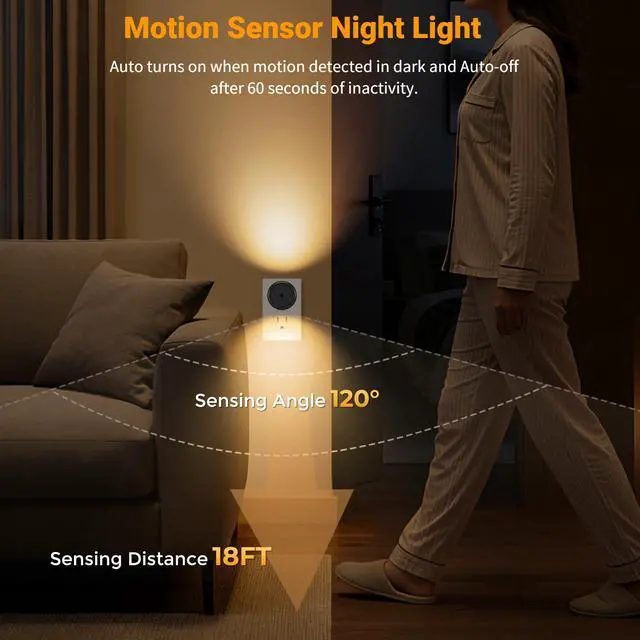 Alt view image 2 of 7 - LED Motion Sensor Night Light,Plug into Wall Night Light,4-Pack | Dusk to Dawn Sensor, 90° Rotating Plug,Auto On/Off, 3000K Soft White, 100 Lumens, Non-Dimmable