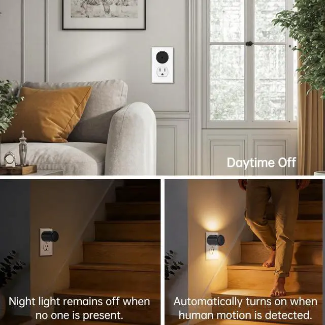 Alt view image 4 of 7 - LED Motion Sensor Night Light,Plug into Wall Night Light,4-Pack | Dusk to Dawn Sensor, 90° Rotating Plug,Auto On/Off, 3000K Soft White, 100 Lumens, Non-Dimmable