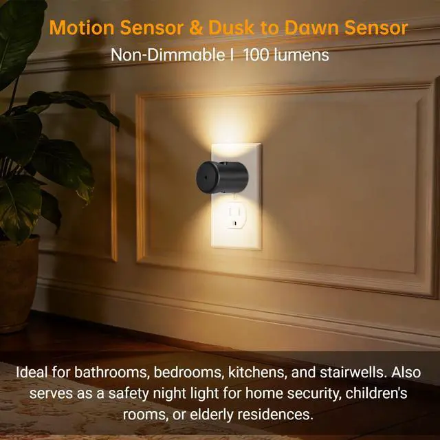 Alt view image 5 of 7 - LED Motion Sensor Night Light,Plug into Wall Night Light,4-Pack | Dusk to Dawn Sensor, 90° Rotating Plug,Auto On/Off, 3000K Soft White, 100 Lumens, Non-Dimmable