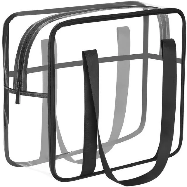 Main image of Extra Large Clear Cosmetic Makeup Bag, Transparent PVC Tote Shoulder Bag Stadium Approved, Waterproof Clear Toiletry Carry Pouch Makeup Artist Bag Diaper Bag (Black)