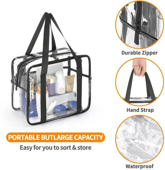 Alt view image 4 of 7 - Extra Large Clear Cosmetic Makeup Bag, Transparent PVC Tote Shoulder Bag Stadium Approved, Waterproof Clear Toiletry Carry Pouch Makeup Artist Bag Diaper Bag (Black)