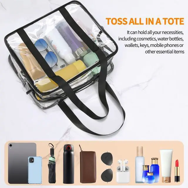 Alt view image 5 of 7 - Extra Large Clear Cosmetic Makeup Bag, Transparent PVC Tote Shoulder Bag Stadium Approved, Waterproof Clear Toiletry Carry Pouch Makeup Artist Bag Diaper Bag (Black)