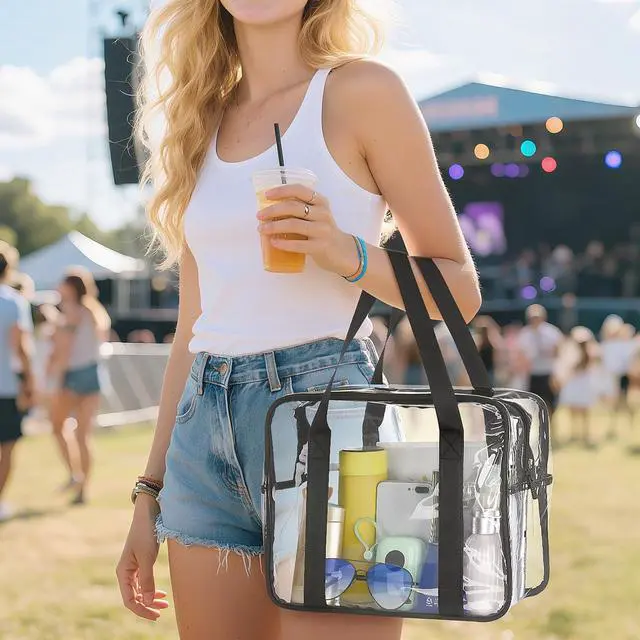 Alt view image 6 of 7 - Extra Large Clear Cosmetic Makeup Bag, Transparent PVC Tote Shoulder Bag Stadium Approved, Waterproof Clear Toiletry Carry Pouch Makeup Artist Bag Diaper Bag (Black)