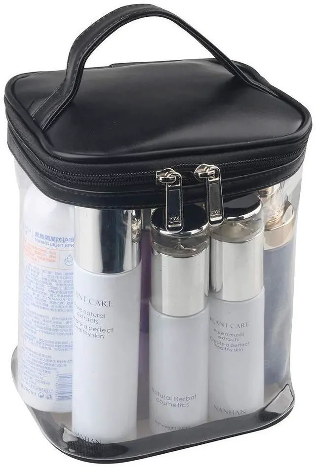 Main image of Premium Clear Makeup Bag with Inner Pocket, Transparent Cosmetic Pouch for Travel or Everyday Use, Waterproof Beach Bag for Sunscreen Skincare (Black)